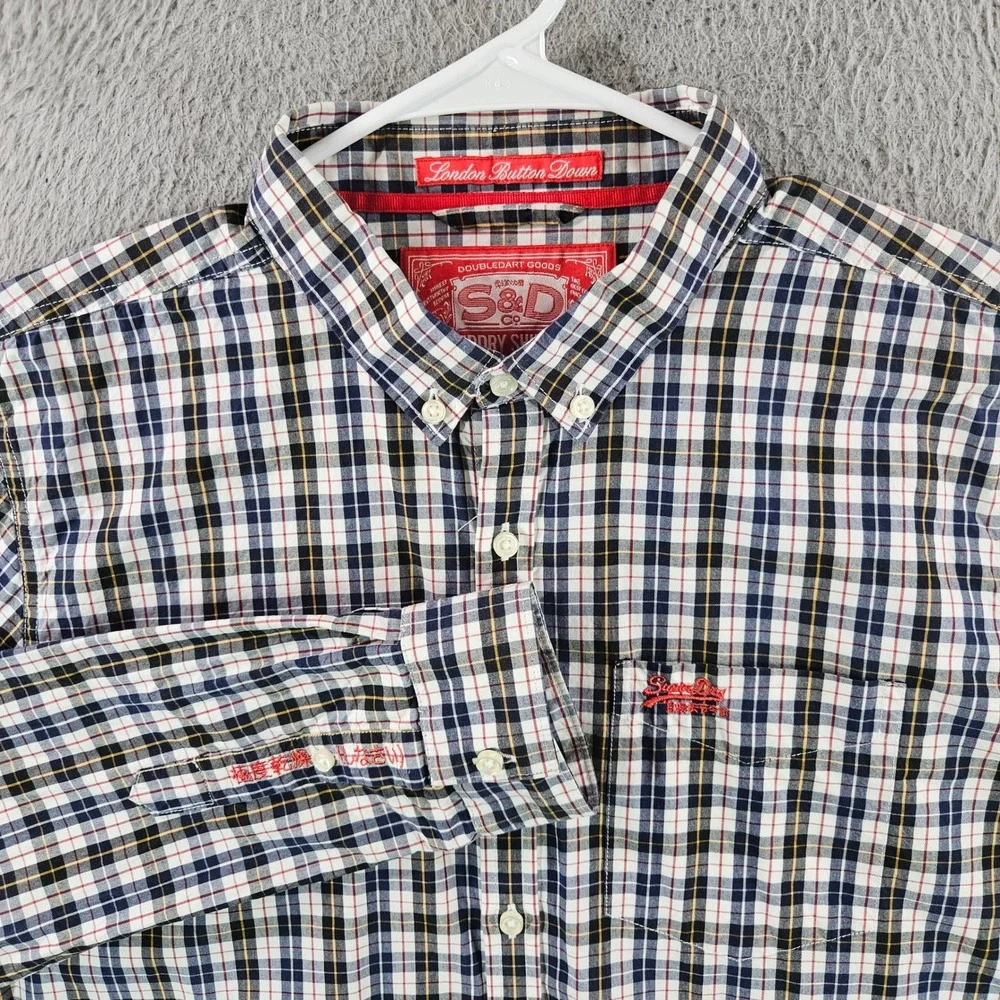 Superdry London Button Down Shirt Mens XL Plaid Long Sleeve Cotton‎